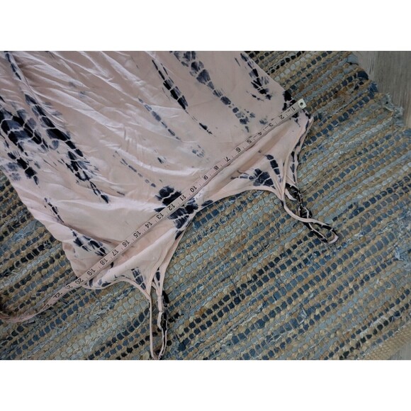 Tie Dye Midi Dress M Peach Blue Spaghetti Straps Beachy Summer Vneck Lined - Picture 4 of 7